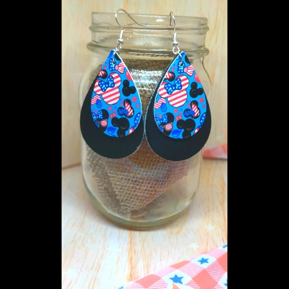 Hand Crafted Jewelry - 3/$20 Patriotic Mouse Vegan Leather Earrings